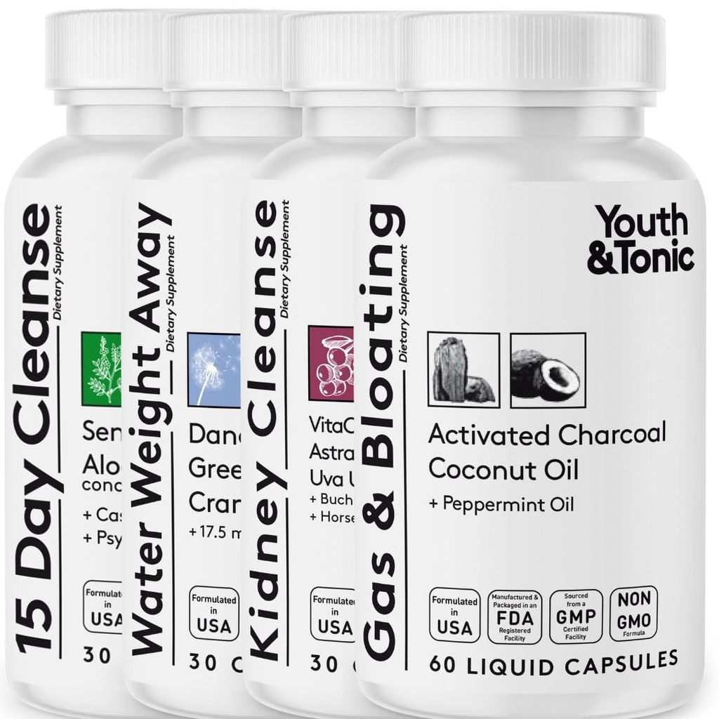 Gençlik ve Tonic Multi-Organ Detox & Tamir - 15 Günlük Kolon Temiz, Kidney, Gut & Stomach Full Body Detox, Gas ve Bloating & Liver Health, 150 Pills