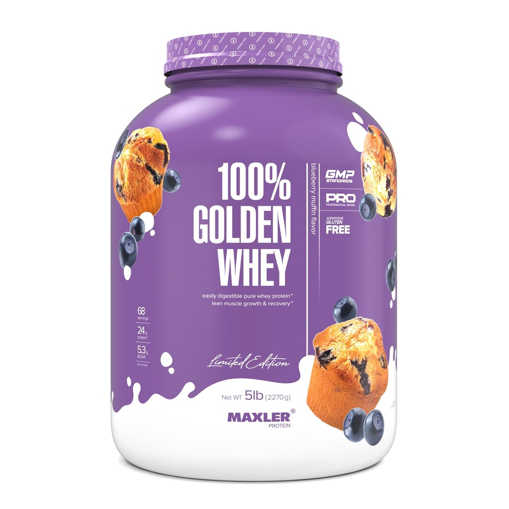 Maxler% 100 Golden Whey proteini - Servis başına proteinin 24g - Pre Workout için Premium Whey Protein Tozu - Hızlı Nisorbing Whey Temp, Isolate & Hydrolysate Mix - Blueberry Muffin 5 lb