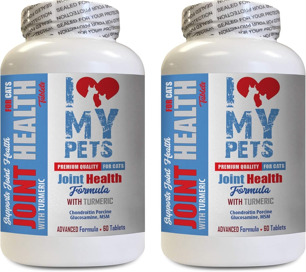 Cats için My PETS LLC Ortak Supplements - Cats Joint Health with Turmeric - Güçlü Formula - VETS Choice - Cats - 2 Şişe (120 Tedavi)