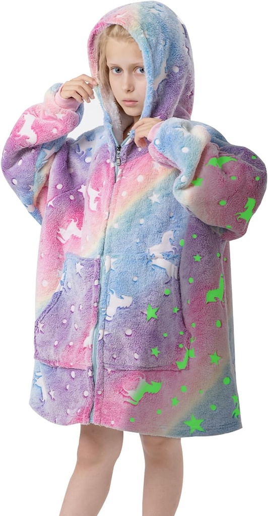 MeMoreCool Wearable Blanket Kids Blanket Hoodie, Hooded Blanket Kids Blankfyet Tershirt, Toddler Blanket with Hood