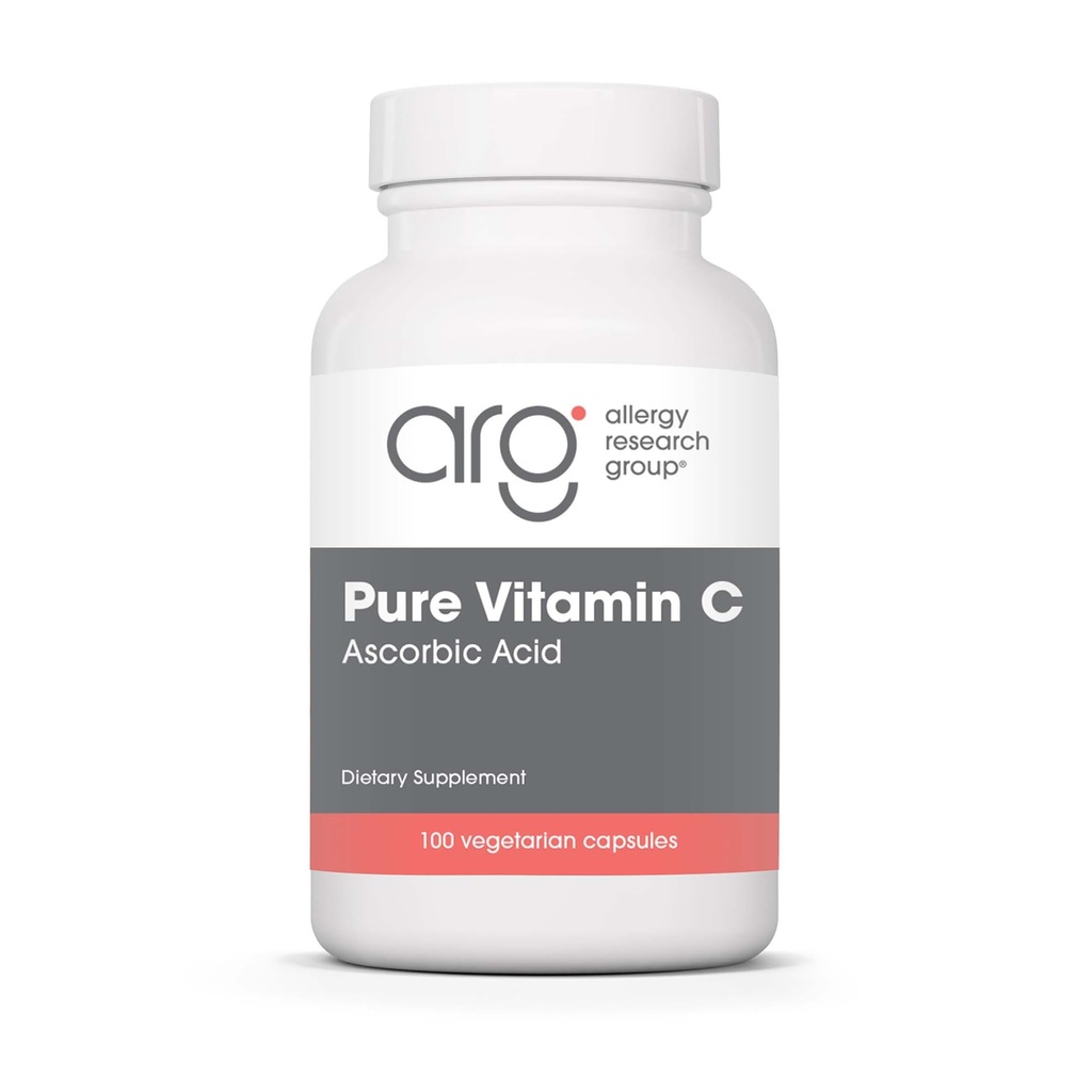 Alerji Araştırma Grubu Saf Vitamin C Supplement - Ascorbici, 1000 mg Organik Vitamin C, Yüksek Potency, Unbuffered, Mild Asitity, Vegetarian Capsules - 100 Count Count Count Count