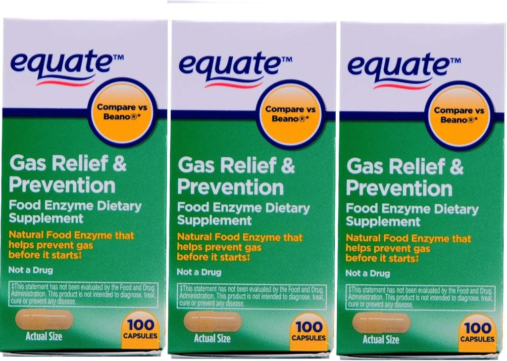 Equate Gas Bloating Relief and Prevention, Food Enzyme Dietary Supplement, 300 Count