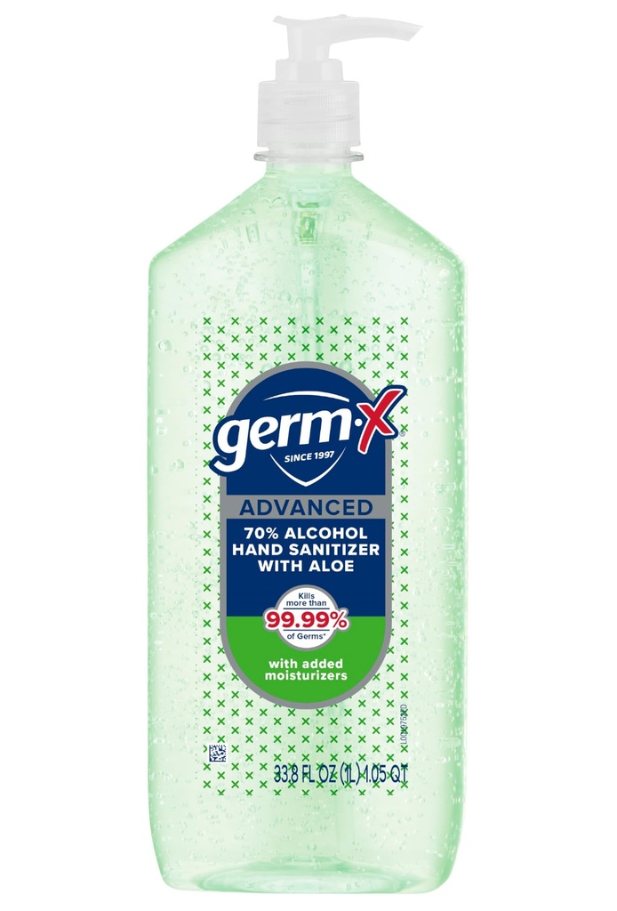 Germ-X Advanced Hand Sanitizer with Aloe and Vitamin E, Non-Drying Moisturing Gel, Instant and No Rinse Formula, Pump Şişe, Back to School Materials, 1 Liter