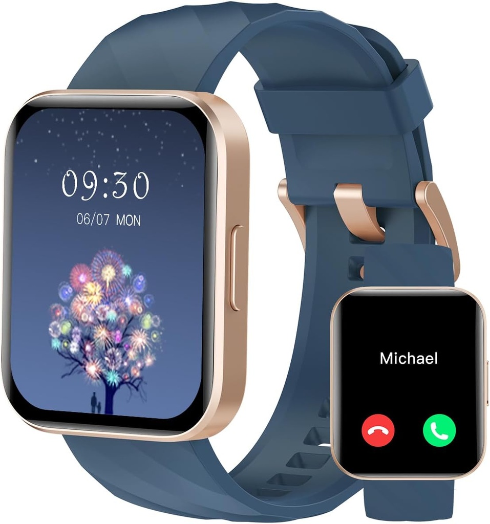 RUIMEN Smart Watches for Women Men (Answer/Make Calls) iPhone / Android Phones, 1.85" HD Ekran Fitness Tracker Kalp Hız İzleme 100 + Spor İzleyicisi (Mavi)