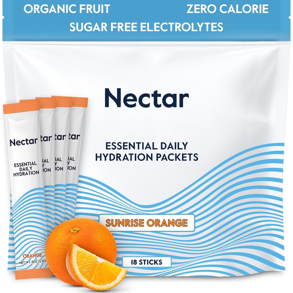 Nectar Hydration Packets - Elektrolytes Toz Paketleri - Şeker veya Calories - Organik Meyve Sıvı Günlük IV Elektrolytes Toz Dehidrasyon Yardımı ve Hızlı Rehidrasyon (Orange 18 Pack)