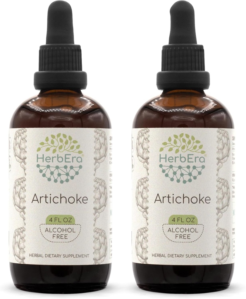 HerbEra Artichoke B120 (2parça) Alkol-Free Herbal Extract Tincture, Mekanik Sıvı Drops Natural Artichoke (Cynara scolymus) Broşür (2x4 fl oz)