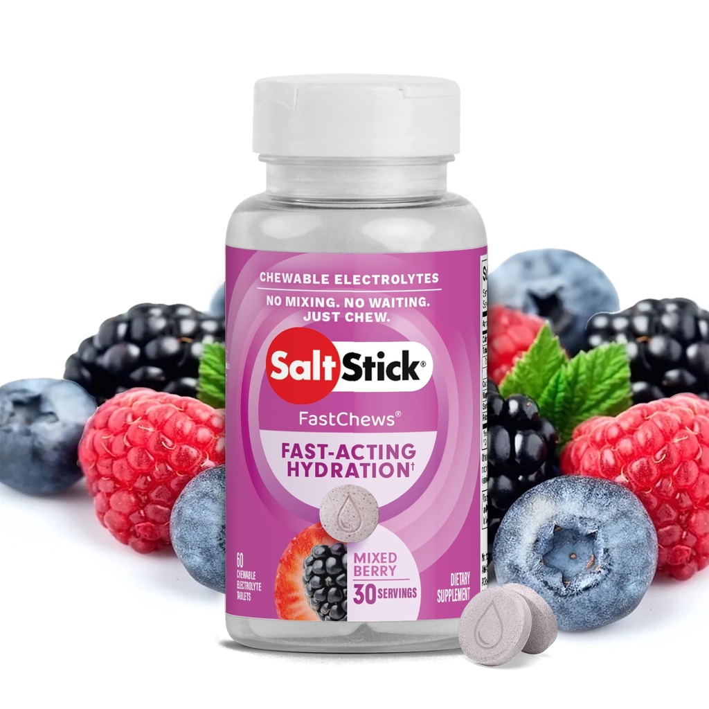 SaltStick Electrolyte FastChews - 60 karma Berry Chewable Electrolytes - Koşu ve Hydration için Salt Tabletler, Electrolyte Chews - 60 Kont