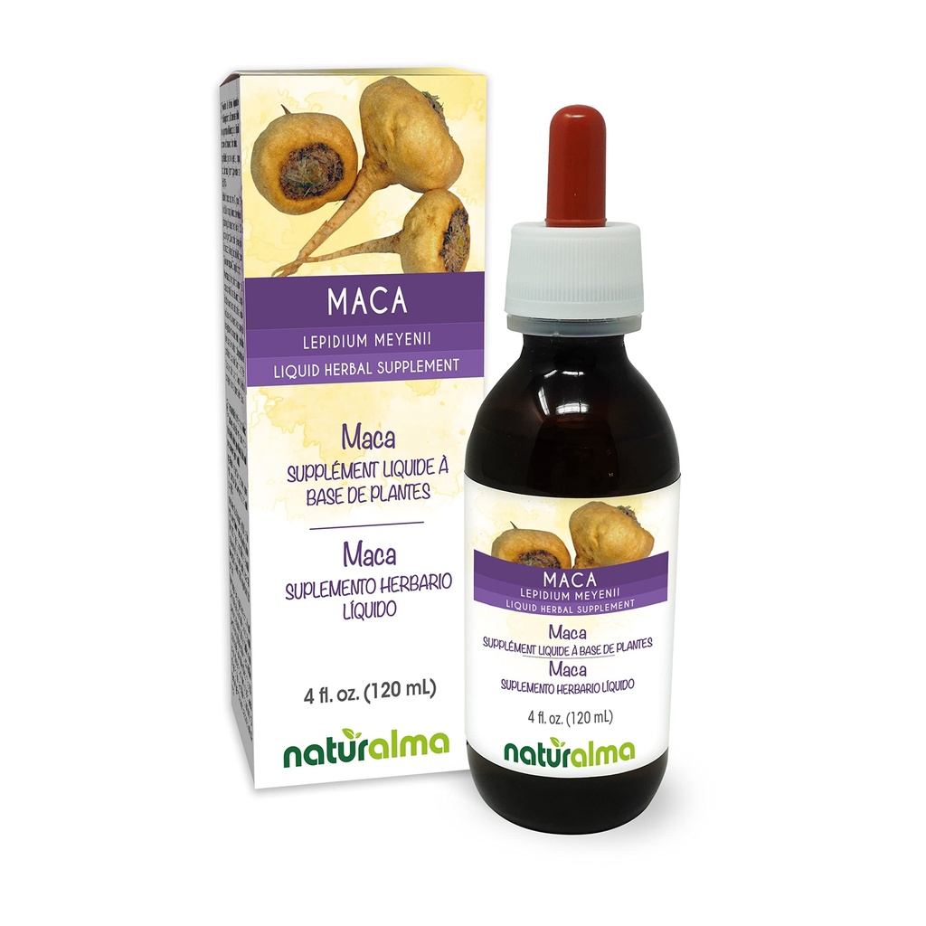 Naturalma Maca veya Peruvian Ginseng (Lepidium meyenii veya L. peruvianum) Root Alkol Özgür Tincture - 4 fl oz Sıvı Ekstralama - Herbal Supplement - Vegan
