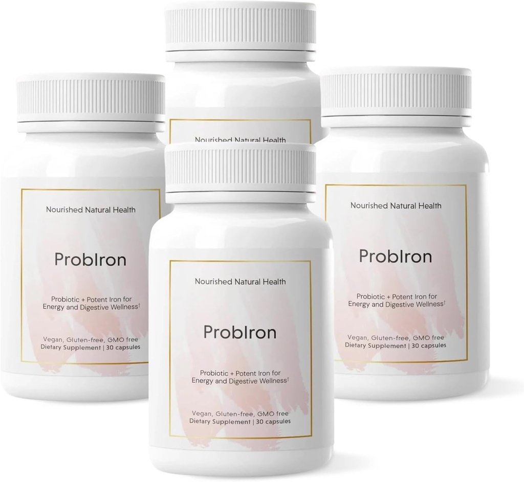 Nourished Natural Health ProbIron - Women's Probiyotik + Demir Supplement C ve Copper ile Güçlendi - Enerji ve Digestive Wellness için Vegan Formula - 120 Capsules