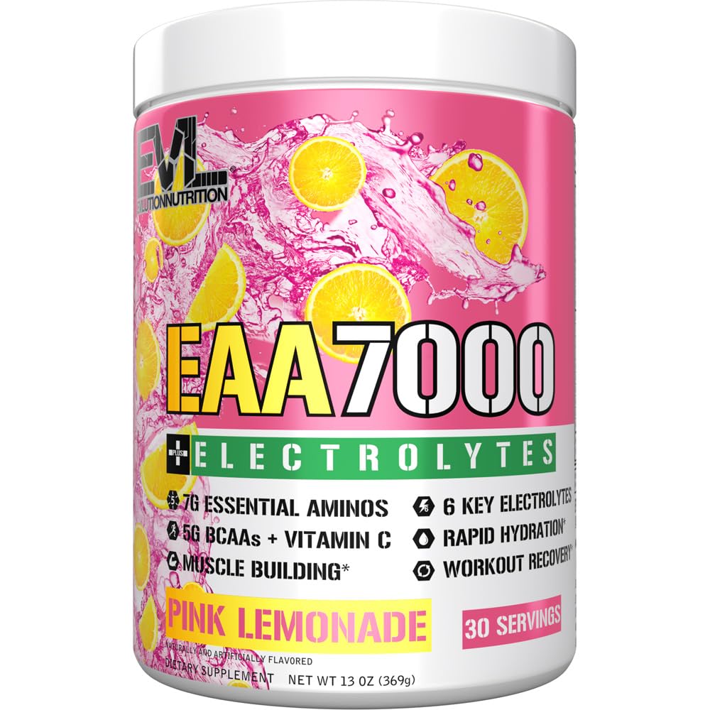Evlution Beslenme EAA7000 + Elektrolytes - Pre & Post Workout Toz - Muscle Building + Recovery Supplement - 7g EAAs + 5g BCAAs + 6 Key Electrolytes - Hızlı Hydration - 30 Hizmet - Pink Lemonade