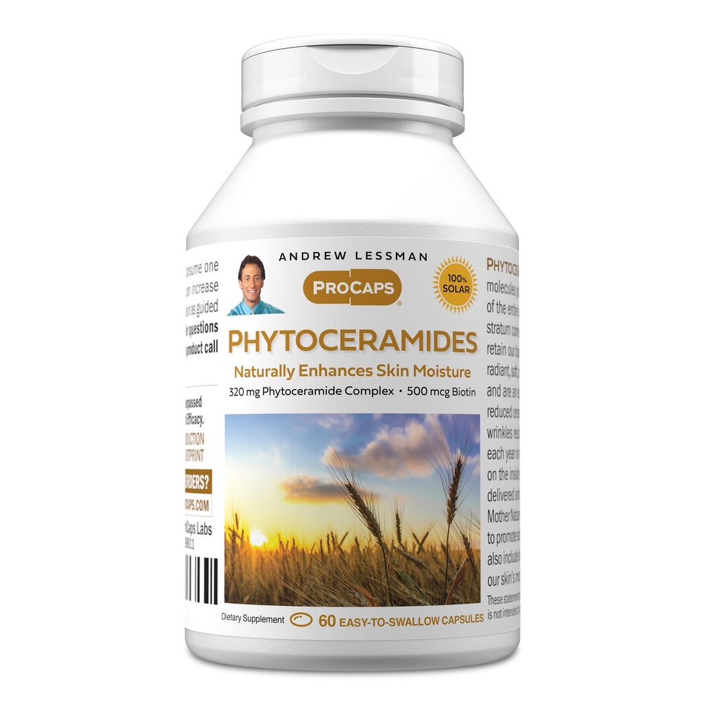 ANDREW LESSMAN Phytoceramids with Biotin 60 Softgels - Skin's Vital Natural Internal Moistizer. Doğal olarak Soft, Smooth, Radiant Skin'i geliştirir. Katkı yok. Küçük Easy to Swallow Softgels