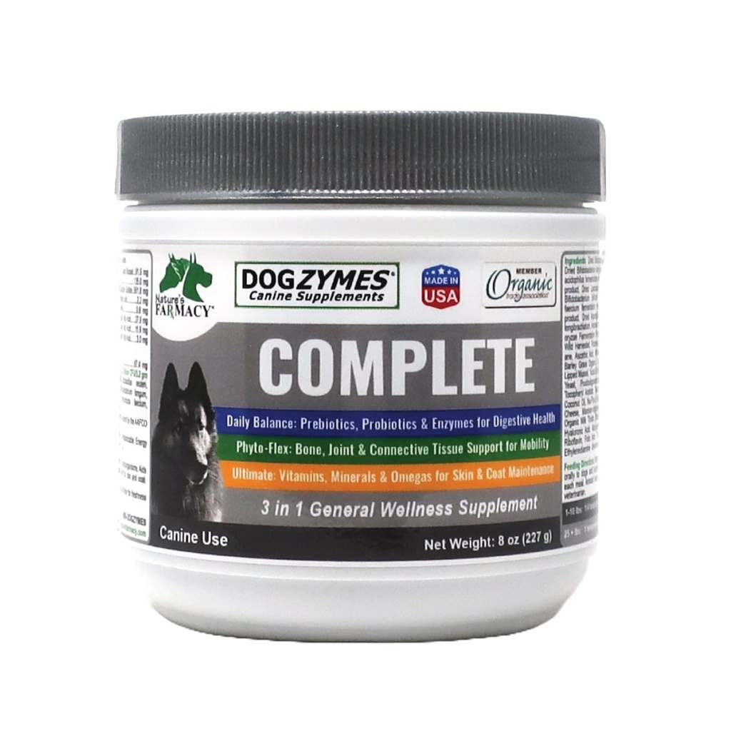 Dogzymes Complete - Probiotics, prebiotics, Glucosamine, Chondroitin, MSM and Hyaluronic Acid, Complete Skin and Coat Care (8 Ounce)