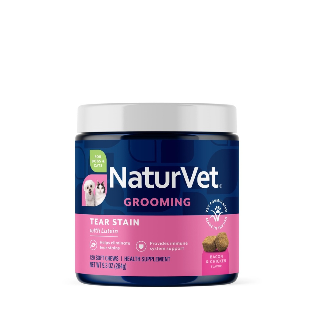 NaturVet Lutein Tear Stain Supplements for Dogs & Cats – Dog, Cat Breeds - Oregon Grape Root, Marshallowm Root, Cranberry Extract - 120 Ct.