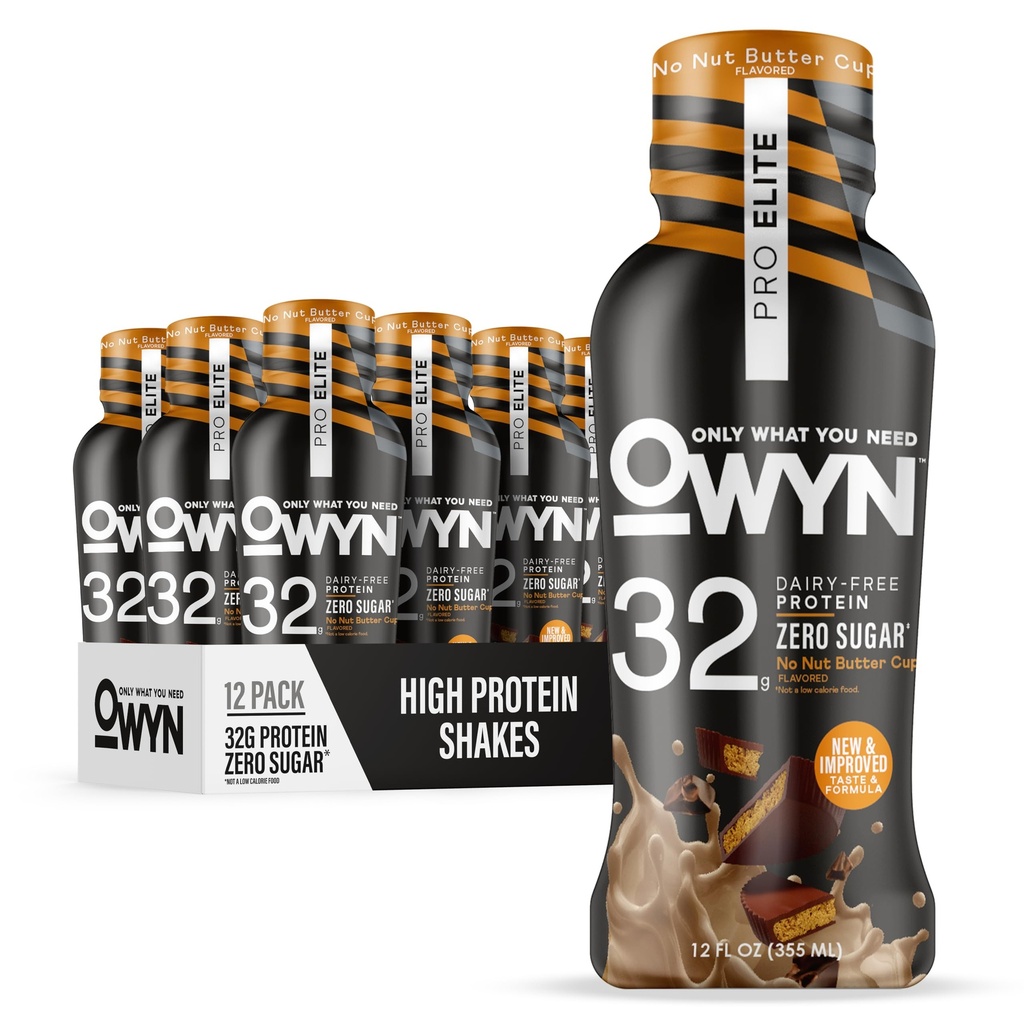 OWYN Only What You Need Pro Elite Vegan Plantive High protein Keto Shake, No Nut Butter Cup, Zero Sugar, 32g protein, Omega-3, Prebiyotiks, Superfoods Greens for Workout and Recovery, 0g Net Car