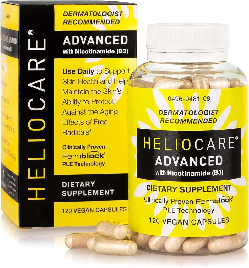 He-lioc-a-re Adv-ANC-ed Niacin B3 Supplement: Fernblock PLE Extract 240mg Per Serving - Supports Skin Cell Health W/Antioxidant Rich Vitamin B3 Niacin 500 mg - 120 Vegan Capsules