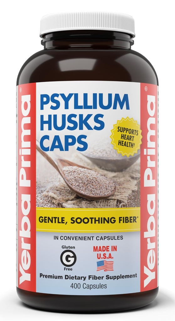 Yerba Prima Psyllium Husks Caps, 625 mg, 400 Capsules - Erkekler ve Kadınlar için Doğal Fiber - Düzenli Destek Tamamı
