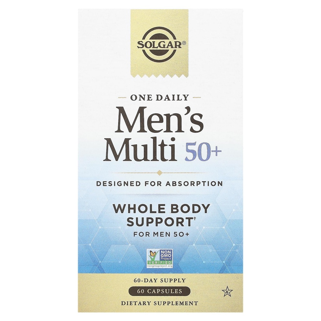 Solgar One Daily Men's Multi 50+ Whole Body Support for Men 50 and Older Highly Absorbable Gecikmiş Yayın Kalp, Enerji, Stres, Kas, Bone, Prostate Support Vitamin 60 Vegan Capsules, 60 Hizmetler