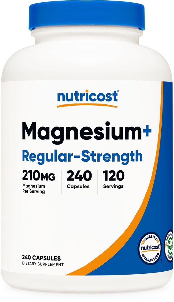 Nutricost Magnezyum+ Düzenli Kuvvet (210 mg, 240 Capsules) - 120 Hizmet, Magnezyum Glycinate ve Banyo, Non-GMO, Gluten Free ve Vegan Dostu Dostu Dostu Dostu