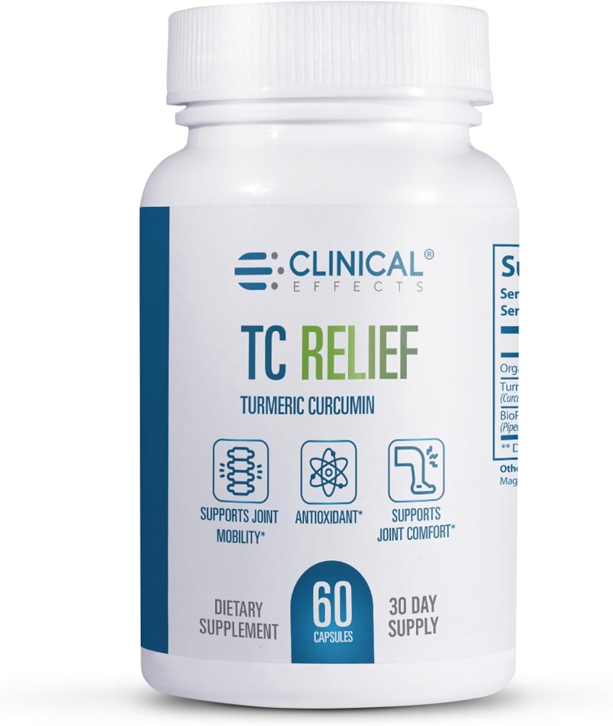 Klinik Etkileri TC Relief - Turmeric Curcumin with Bioperine Black Pepper - Konfor ve Hareketlilik için Ortak Tamam - 60 Capsules