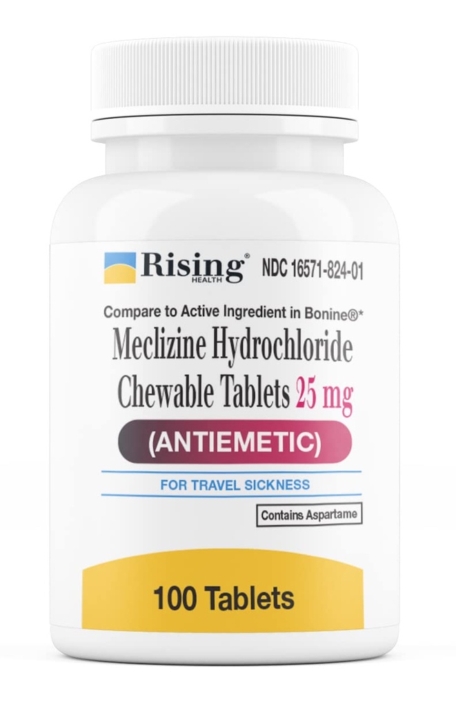 Yükselen Sağlık Hareketi ve Nausea - Meclizine HCL 25mg - Antiemetic, Hareket Yardımı Chewable Tabletler (100)