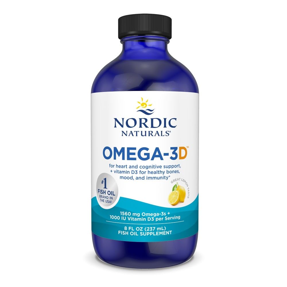 Nordic Naturals Omega-3D, Lemon Flavor - 8 oz - 1560 mg Omega-3 + 1000 IU Vitamin D3 - Fish Oil - EPA & DHA - Immune Support, Brain & Heart Health, sağlıklı Bones - Non-GMO - 48 Servisler