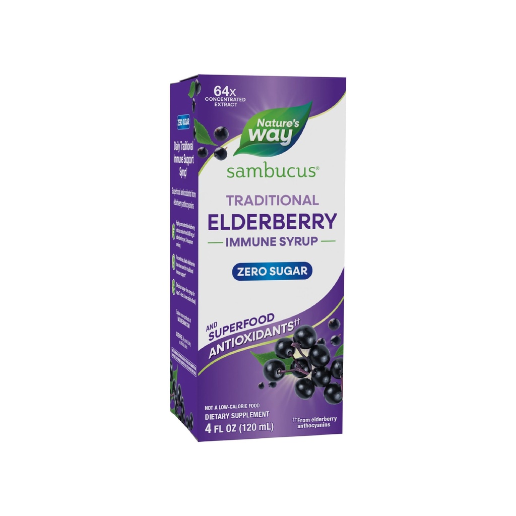 Nature's Way Sambucus Zero Sugar Traditional Immune Syrup, Highly Interd Black Elderberry Extract, Geleneksel Immune Support*, Superfood Antioksis (1), 4 Fl Oz (Pazarlama Mayıs Vary)