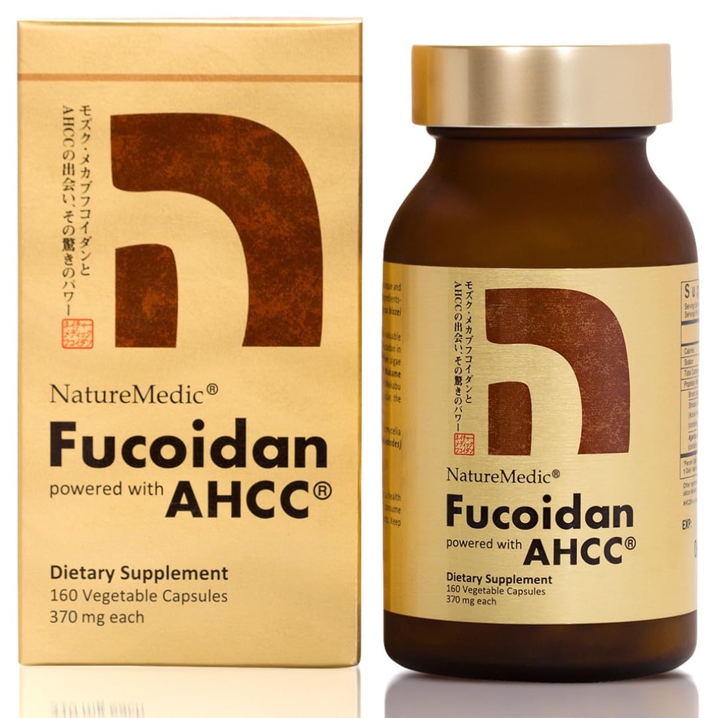 Fucoidan Powered with AHCC® Brown Seaweed Immunity Supplement with Higheight Organic Mekabu Mozuku Agaricus 1 Şişe - Japonya'da Yapılan 160 Sebze Kapsülleri