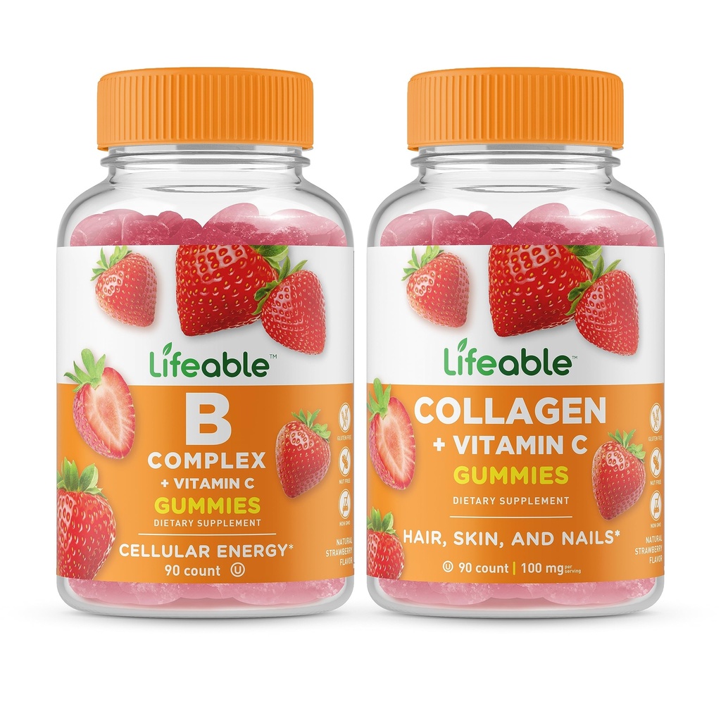 Lifeable B Complex + Collagen & Vitamin C, Gummies Sche - Great Tasting, Vitamin Supplement, Gluten Free, GMO Free, Chewable Gummy