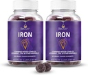 Canlı Demir Gummies - Vitamin C, A, B & çinko ile Multivitamin Demir Supplement, Kan Oksijeni, Kadınlar için Vegan Supplements, Men & Kids for Growth and Development - Grape Flavor | 2Pack