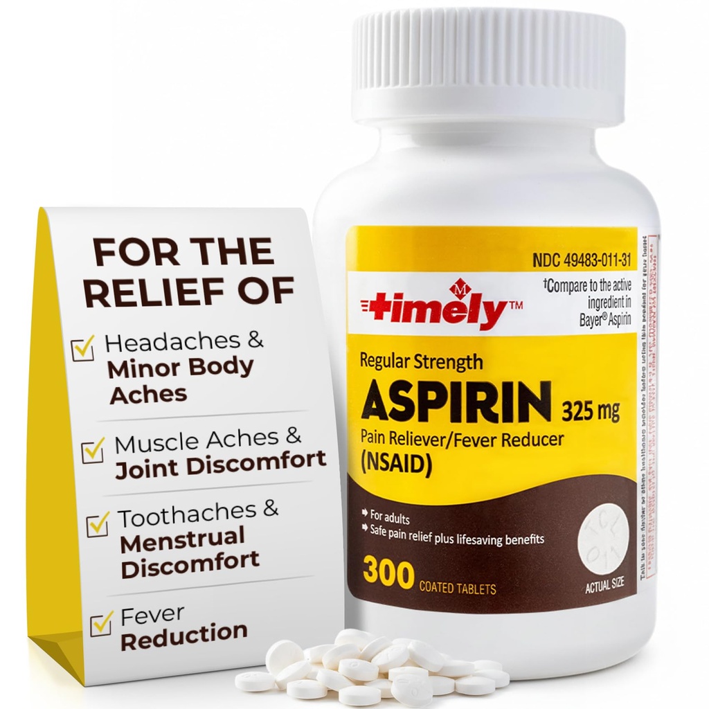 TIME-CAP LABS, INC. Zamanlı 300 Yetişkinler için Düzenli Kuvvetli aspirin 325 mg - Bayer'e kıyasla - Düzenli Güç aspirin Tabletleri - Sub Aches ve Pains için Ağrı Reliever - ABD'de Made in USA