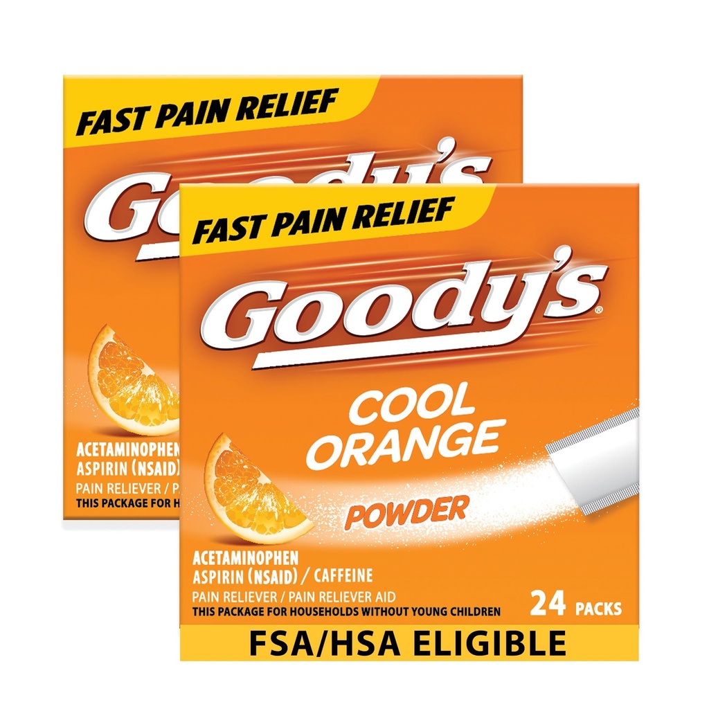 Goody's Extra Strength Headache Toz, Cool Orange Flavor Dissolve Packs, 24 Bireysel Packets (2 Pack)