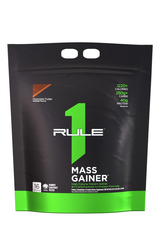 Kural 1 Proteinler Mass Liger - Yüksek-Calorie Kilo Formula 1.220+ Calories, 250g+ Kompleks Carb Mix, 40g All-Whey Proteinleri 16 Servisler, Chocolate Fudge)