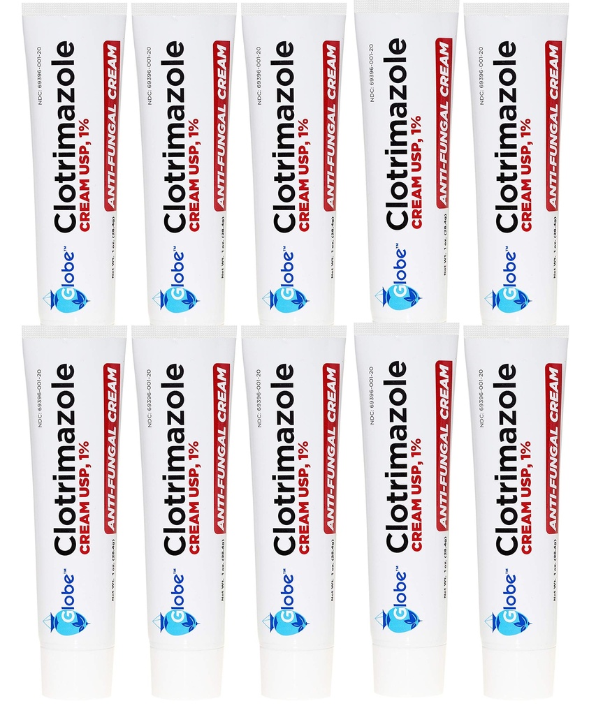 Globe Clotrimazole Antifungal Cream% 1 USP, 1 oz (10 Pack), Anti Fungal Tedavisi, Relieves Itching, Yan, Cracking ve Scaling Associated Athletes Foot, Jock Itch, Ringworm ve More