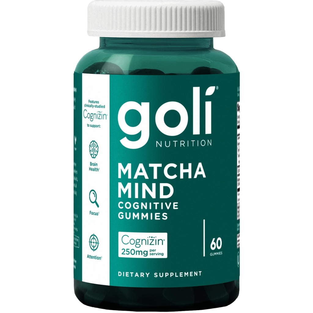 Goli Matcha Mind Gummies - 60 Kont - Yeşil Çay Odak, Dikkat ve Beyin Sağlığı, Vegan, Non-GMO, Gluten-Free & Gelatin Free.