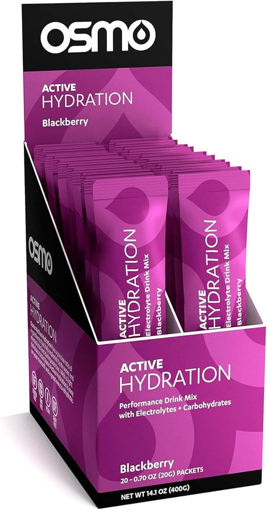 Osmo Active Hydration Electrolyte Toz - Sodyum, Magnezyum, Pyum, Carbs & Vitaminler, Tüm Doğal Malzemeler, 3X Hızlı, Boosts Power & Endurance - 20 Packets, BlackBerry