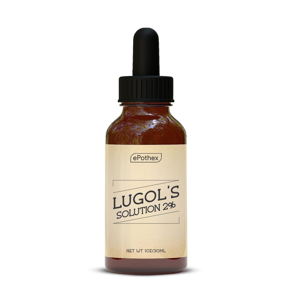 Lugol'un Çözümü% 2 1oz Glass Dropper Şişe. Contains P properties Iodide and Iodine, 30 ml
