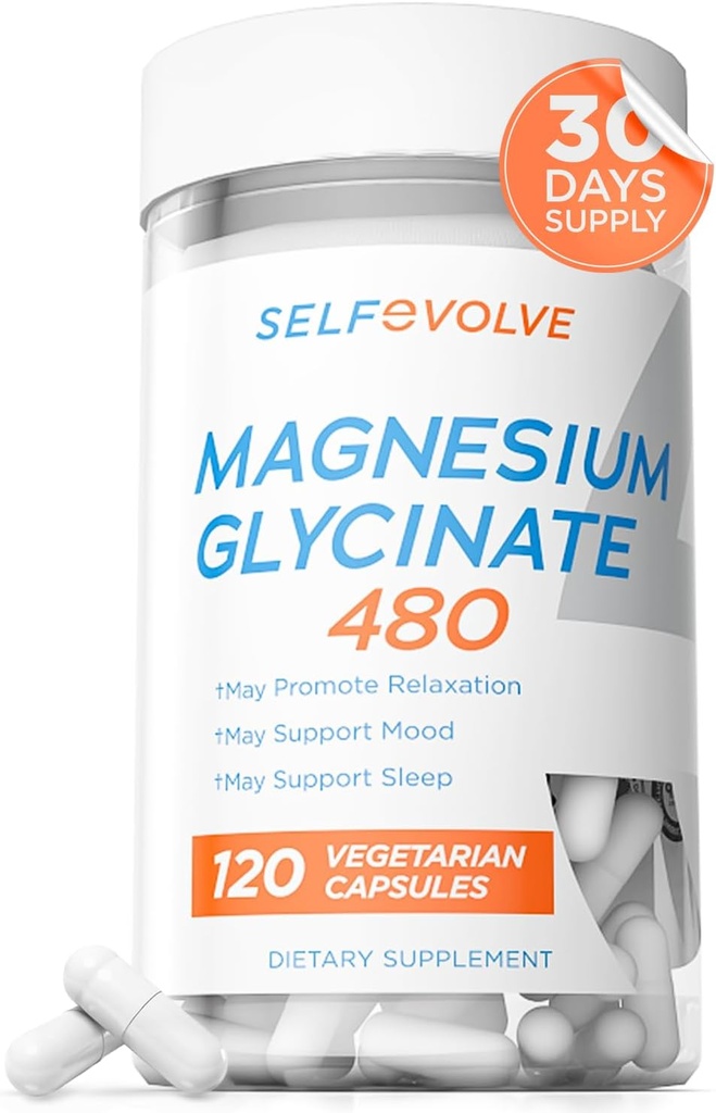 Magnezyum Glycinate 480 mg - Yüksek Aborpsiyon Magnezyum Supplement Destek Stresi, Uyku, Kalp Sağlığı, Nerves, Kaslar ve Metabolism, 120 Veggie Capsules, 1 Ay Supply