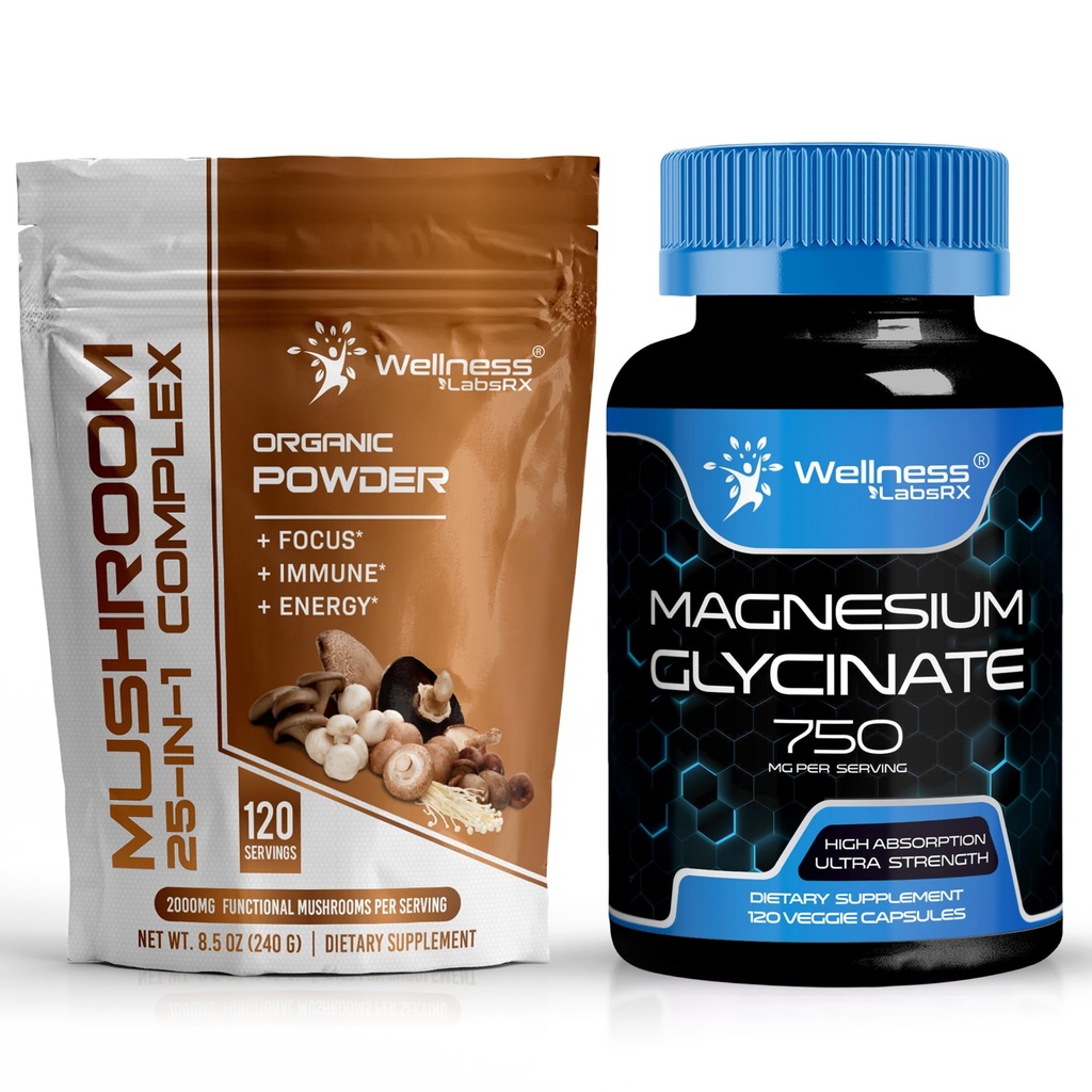 WELLNESS LABSRX Mushroom Toz 2000 mg - Magnezyum Glycinate Capsules - 750 mg