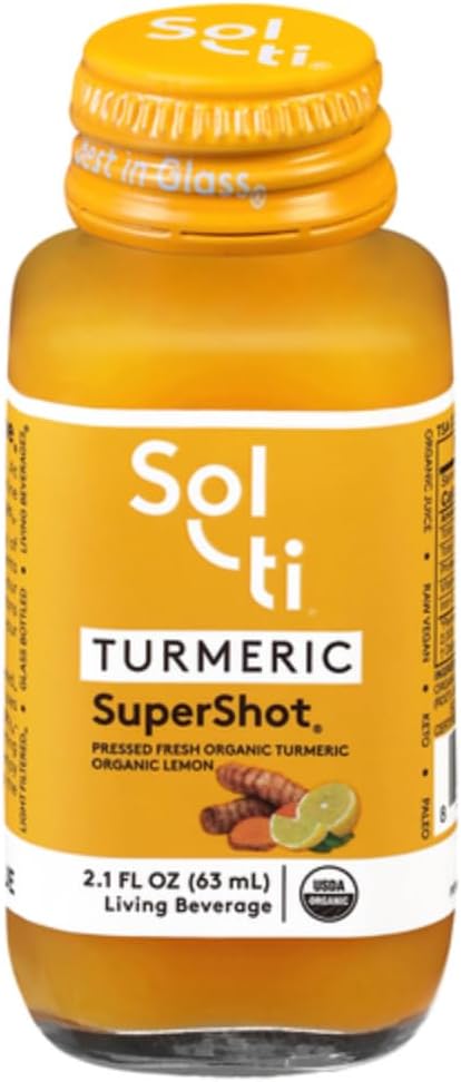 Sol-ti Organic Turmeric SuperShot Drink, Black Pepper Enhances Absorption and Bioavailability of Curcumin in Turmeric to Aid in Joint Support, SuperFood, 12 Pack (2.1 Fl oz)