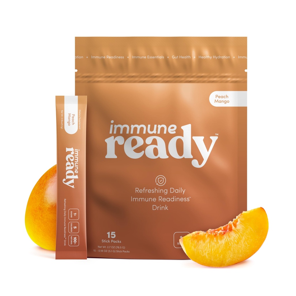 Immune ReadyTM Electrolytes Toz Paketleri - Vitamin C, çinko Picolinate, Inulin Toz & Beta Glucan - Sugar-Free Peach-Mango, 15 Hizmetler