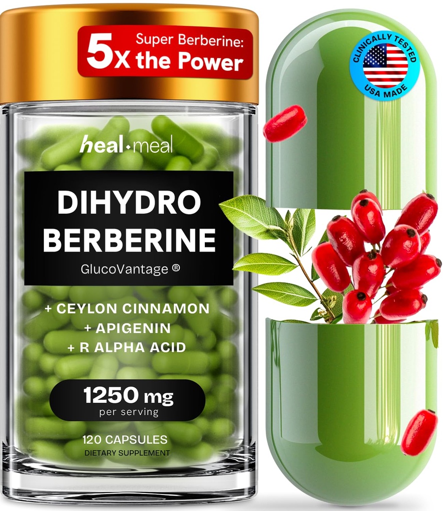 Dihidrberine Supplement - Dehidr Berberine Organik - Super Berberine Supplement with Ceylon Cinnamon & R Alpha Lipoic Acid & Apigenin - Hydroberine 120 caps (1 Pack)