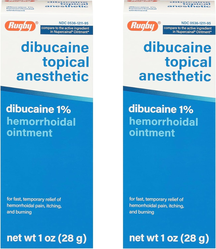 Rugby Dibucaine Topical Anesthetic% 1 Hemorrhoid Ointment - Ağrılı Tedavi ve Yanma için Ağrı Yardımı, Hemorrhoid Tedavisi, Anti Itch Cream 1 Oz (2 Pack)