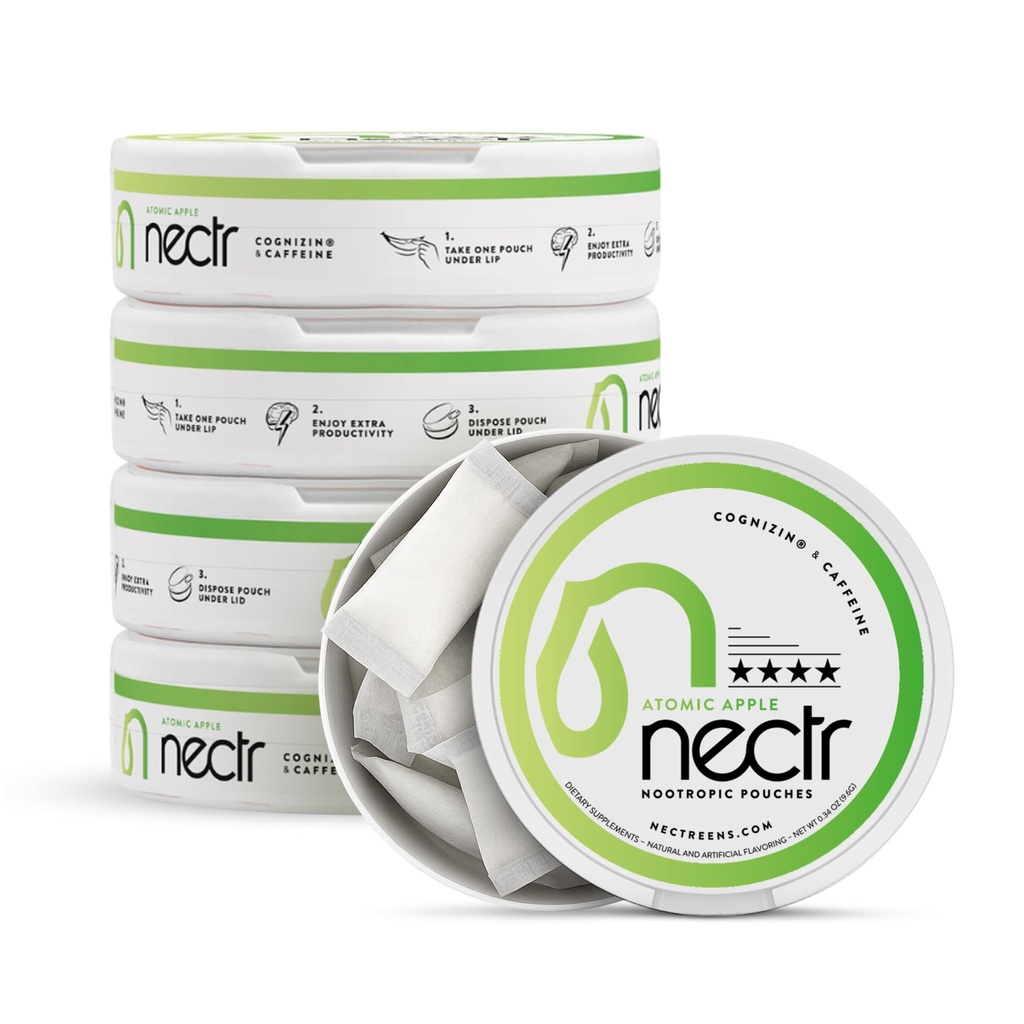 Nectr Enerji Nootropic Pouches – Atom Apple Flavored, Caffeine Pouches with Cog ETF® Citicoline. Sugar-Free Brain Treats. Smooth, Sustained Focus & Energy Supplement - 16parçalık 1 Puck of 16