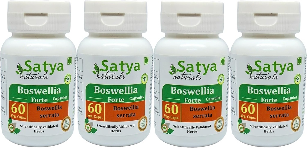Boswellia Forte Capsules 500 mg. 60 Veg. Capsule | Boswellia (Boswellia Serrata) Extract Capsules for Men and Women | Ayurvedic Herbal Supplement/Remedies | 10:1 Forte (4 Bottles of 60 Capsules)