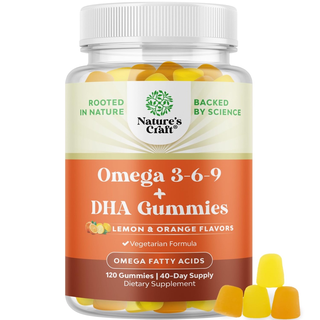 Vejetaryen Omega 3 Yetişkinler için Gummies - Vegetarian Omega 3 6 9 DHA Gummies for Brain Bone and Heart Health and Joint Support - Burpless Fish Free Plant Based Supplement Men Women