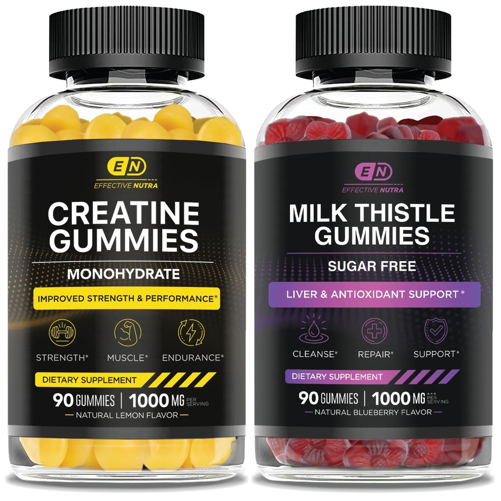 EFFECTIVE NUTRA Tinatine Monohidrat Gummies 90ct & Sugar Free Milk Butle Gummies 90ctle