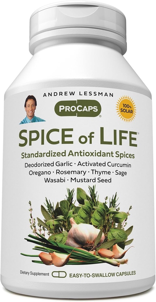 ANDREW LESSMAN, Life 240 Capsules - Sekiz Bilimsel Olarak Oluşturulmuş Türler, Yoğunluklar. Health-Promoting Spices. Cur, Curcumin, Oregano, Rosemary, Sage, Thyme, Mustard Tohum, Wasabi