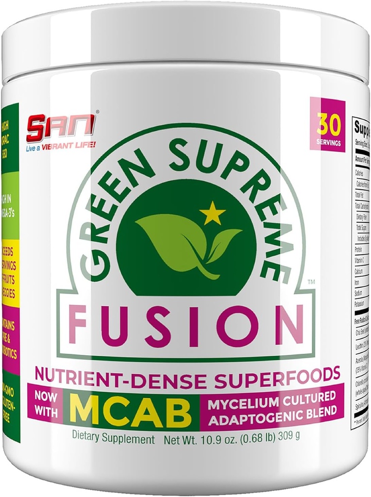 SAN Beslenme'nin Yeşil Yüksek Fısıt Antioksit: Super Greens Smoothie Mix with Spirulina, Chlorella, Adaptojenik Mushrooms, 30 Servisler