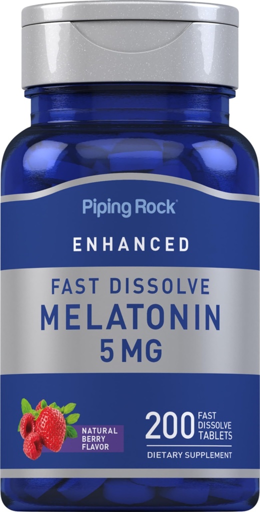 Piping Rock Melatonin 5 mg | 200 Hızlı Dissolve Tabletler | Berry Flavor | Adult Supplement | Vegetarian, Non-GMO, Gluten Free Formula