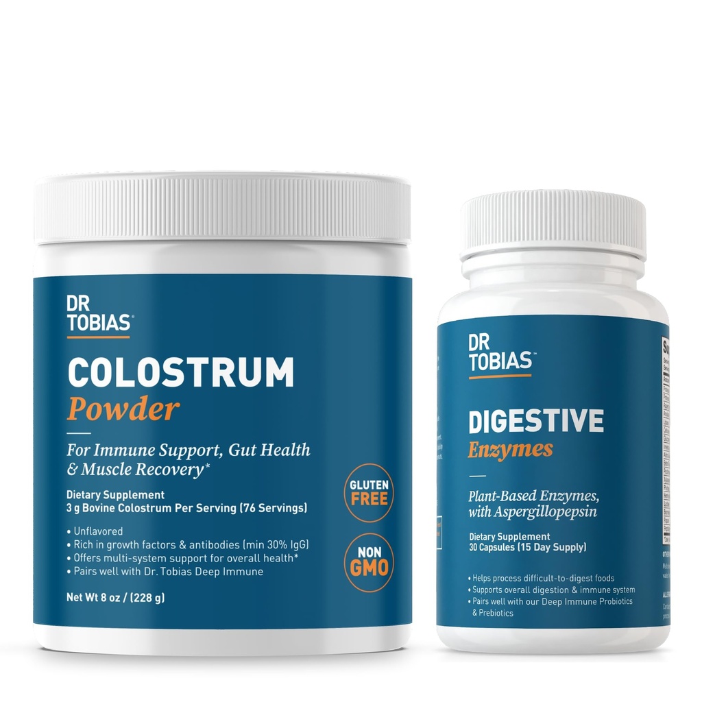 Dr. Tobias Digestive Enzymes and Colostrum Powder - Supports Nutrient Absorption, Digestive Comfort, and Immune Function